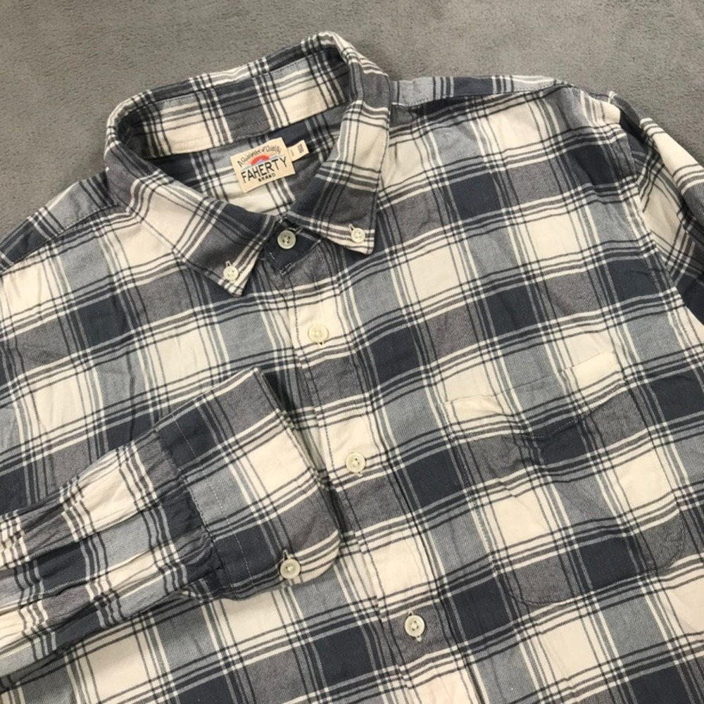 Faherty Shirt Men's Large Blue Plaid The All Time Button Down Stretch Preppy